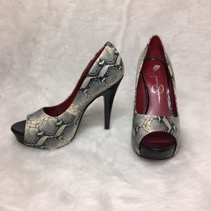 Jessica Simpson Snakeskin Platform Open Toe Heel